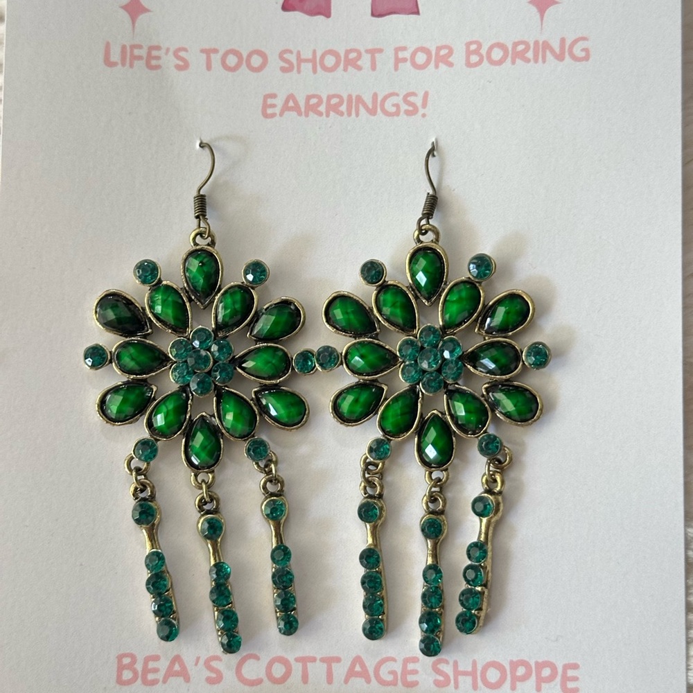 Betsey Johnson Emerald Green Floral Earrings